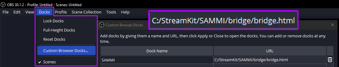 OBS Custom Browser Docks