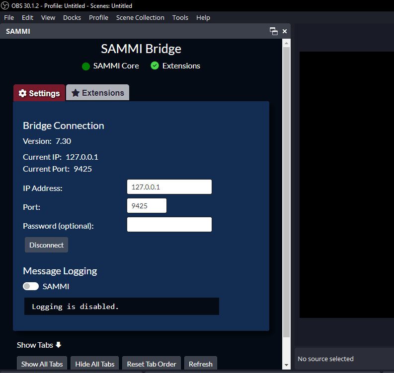 SAMMI Bridge in OBS